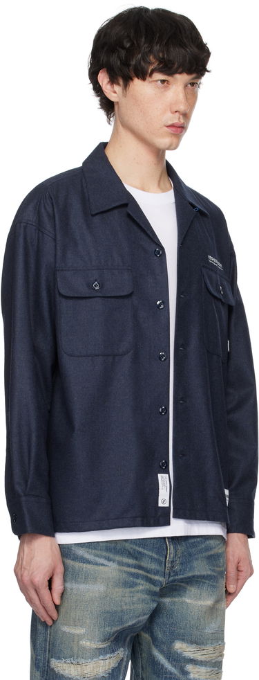Košeľa Neighborhood Neighborhood Wool Open Collar Shirt Modrá | 242BENH-SHM03, 1
