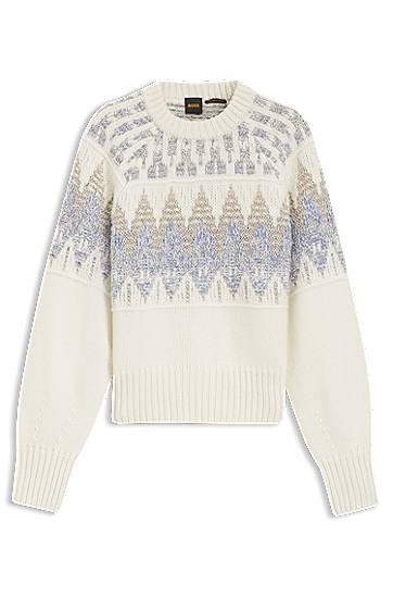 Sveter BOSS Crewneck Wool-blend Sweater with Geometric Jacquard Pattern Rôznofarebný | 50551269, 0