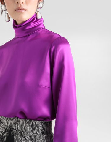 Košeľa Dolce & Gabbana Dolce & Gabbana Silk Satin Turtle-Neck Top Fialová | F7AN6TFU1AUR0718, 3