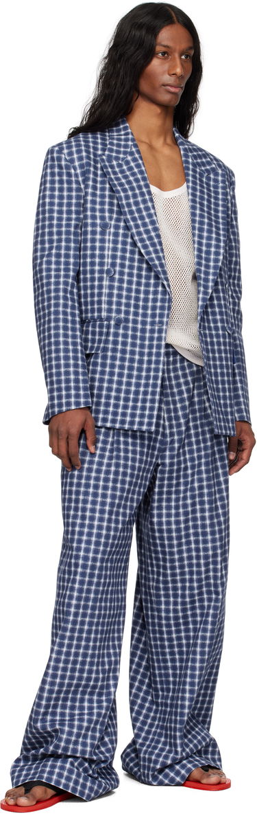 Nohavice ERL ERL Check Pleated Tailored Trousers Modrá | ERL10P038, 3