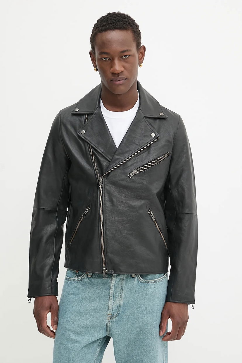 Bunda Samsoe Samsoe Samsoe Samsoe SACOBAIN Leather Moto Jacket Čierna | M25200027