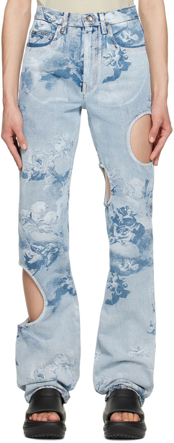 Džínsy Off-White Off-White Sky Meteor Cutout Jeans Modrá | OWYA018S23DEN0034000, 0