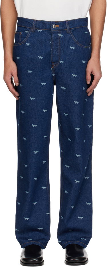 Džínsy MAISON KITSUNÉ Maison Kitsuné Fox Print Relaxed Jeans Modrá | OM01105WD4014, 0