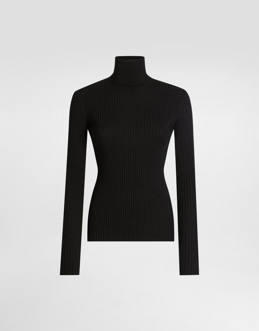 Sveter Dolce & Gabbana Dolce & Gabbana Wool Ribbed Turtleneck Pullover Čierna | FXW34TJDVDCN0000