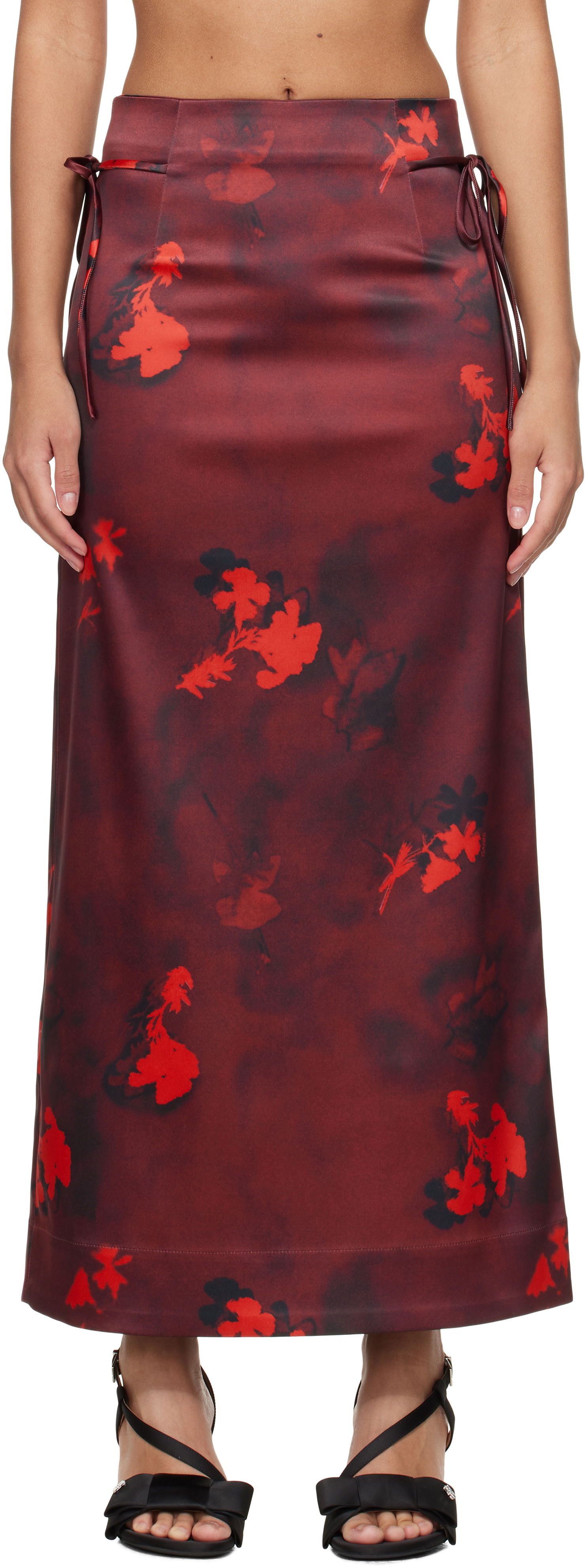 Sukňa GANNI Ganni Printed Satin Maxi Skirt Červená | W0012, 0