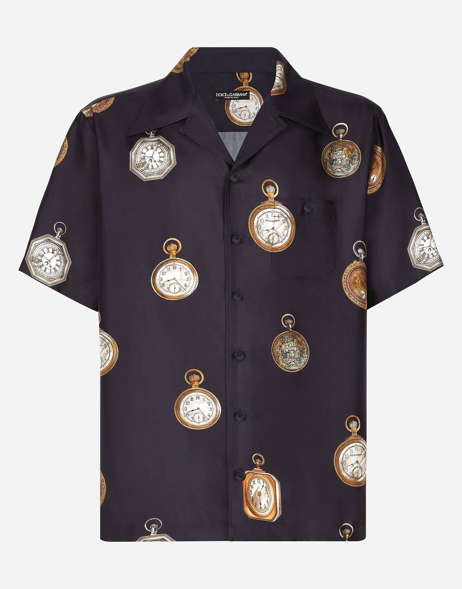 Košeľa Dolce & Gabbana Silk Twill Hawaiian Shirt With Watch Print Čierna | G5JH9TIS1VFHB5EP, 0