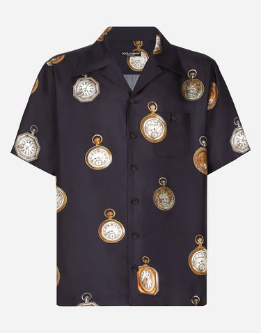 Košeľa Dolce & Gabbana Silk Twill Hawaiian Shirt With Watch Print Čierna | G5JH9TIS1VFHB5EP, 0