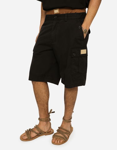 Cargo nohavice Dolce & Gabbana Stretch Cotton Cargo Shorts With Brand Plate Čierna | GV5IHTFUFJRN0000, 3