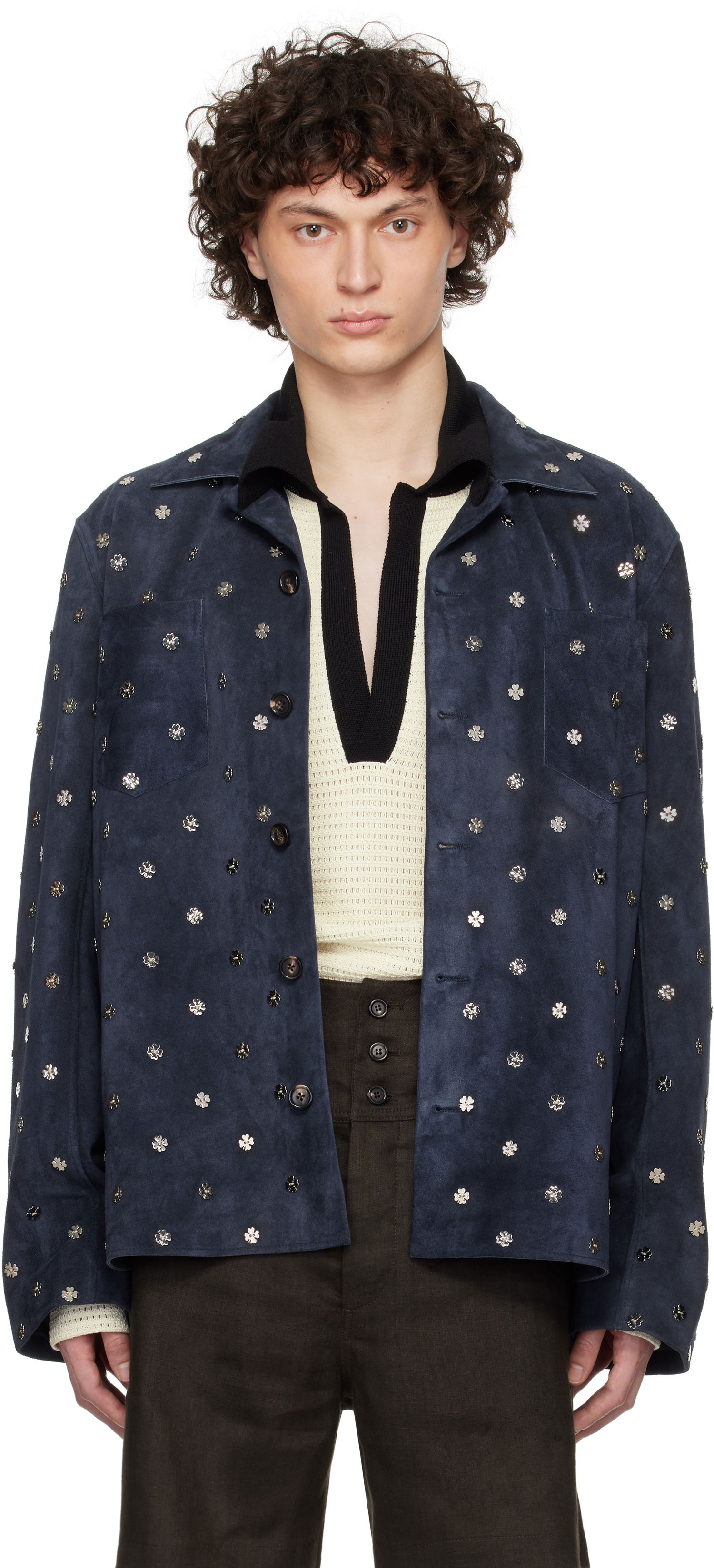 Bunda Bode Bode Clover Suede Work Shirt Modrá | MRS25JA034, 0
