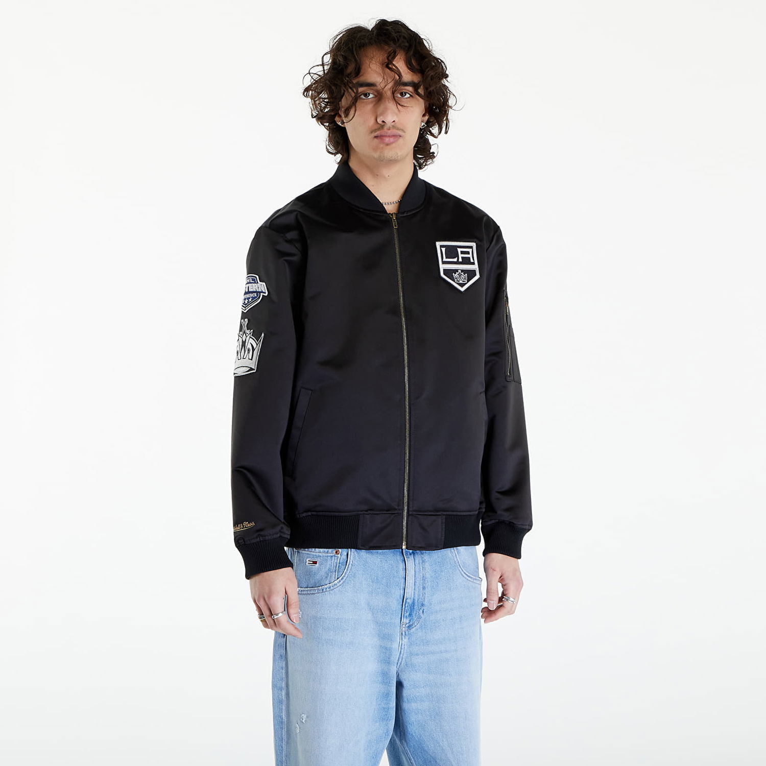 Bomber bunda Mitchell & Ness NHL Lightweight Satin Bomber Current Logo Kings Black Čierna | SJKT7154-LAKYYPPPBLCK, 0
