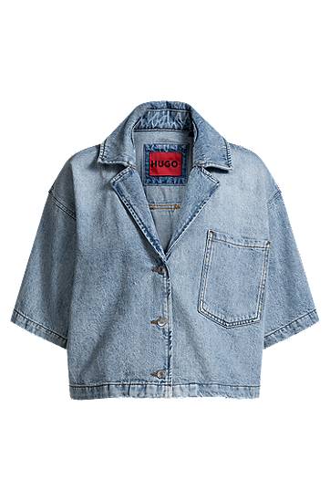 Bunda BOSS HUGO Relaxed-Fit Denim Blouse Modrá | 50535366, 0