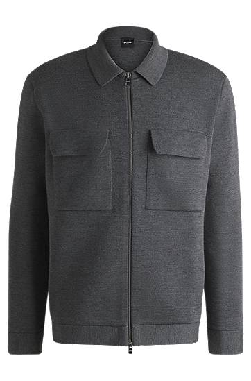 Sveter BOSS Regular-Fit Virgin Wool Zip-Up Cardigan Šedá | 50531165, 0