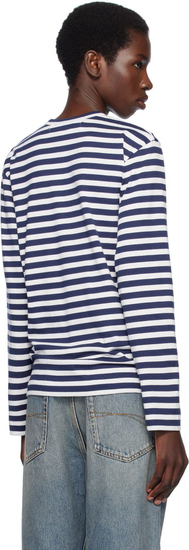 Sveter Comme des Garçons COMME des GARÇONS PLAY Striped Long Sleeve T-Shirt with Red Heart Emblem Navy | AX-T806-051, 2