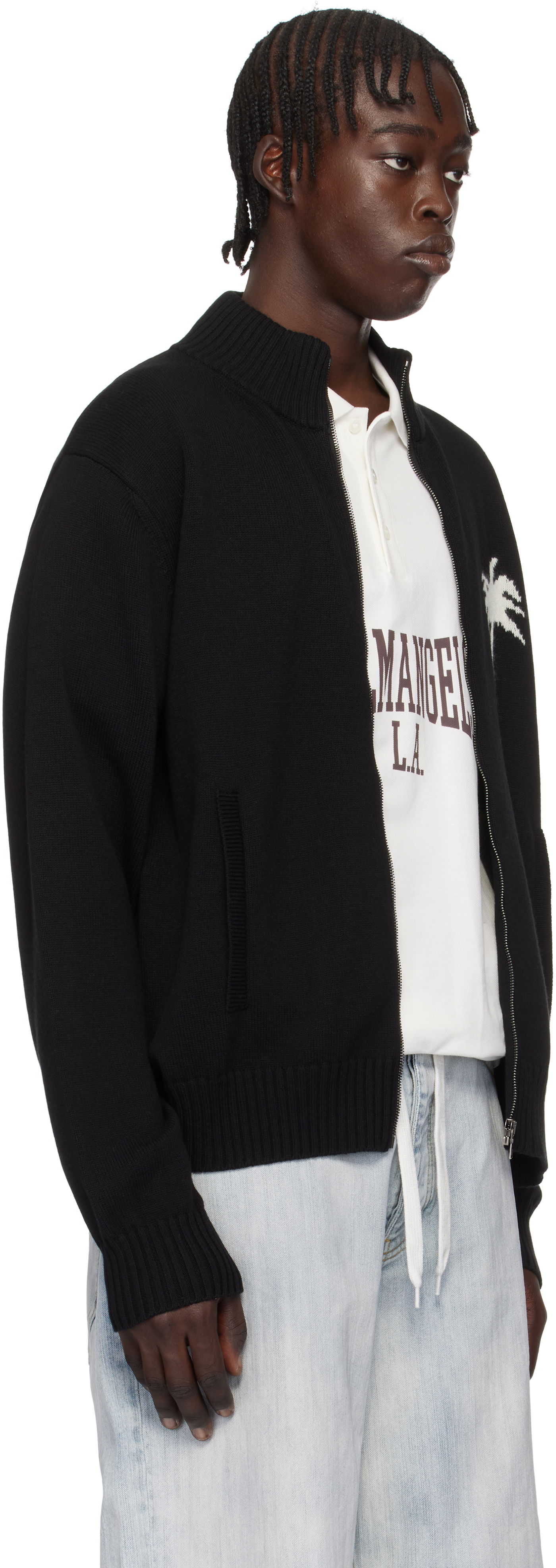 Sveter Palm Angels Knit Track Jacket With Embroidered Logo Čierna | PMHA061S25KNI0011003, 1