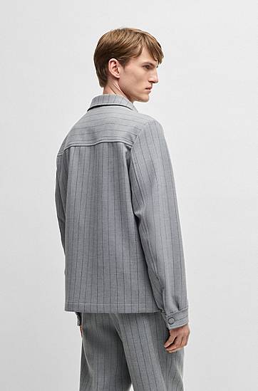 Košeľa BOSS Relaxed Fit Pinstripe Overshirt with Script Logo Šedá | 50534987, 1