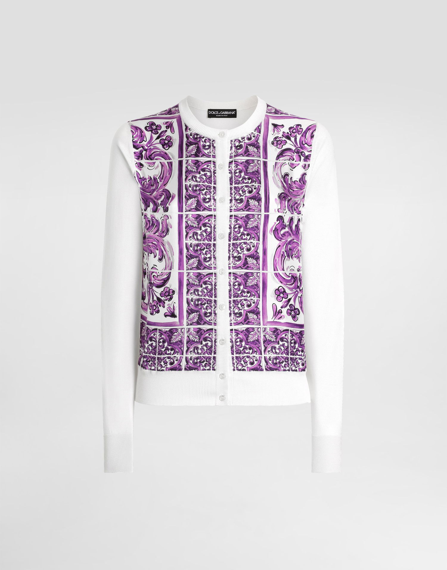 Sveter Dolce & Gabbana Dolce & Gabbana Women's Silk Cardigan with Majolica Print Biela | FXV10TJBSJFH25DQ, 0