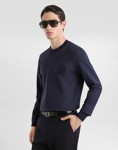 Tričko Dolce & Gabbana Technical Piqué Long-Sleeve T-shirt with Crest Logo Navy | G8SW5ZHU7WZB0665, 3