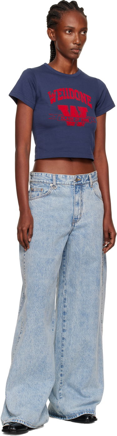 Crop Top We11done We11done Slim-Fit Crop T-Shirt Modrá | WD-TT2-25-749-W-NV, 3