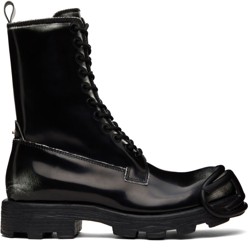 Tenisky a topánky Diesel D-Hammer Bt D Lace-Up High-Top Boots with Shiny Finish and Rubber Toe Čierna | Y03228-P8435-H1532