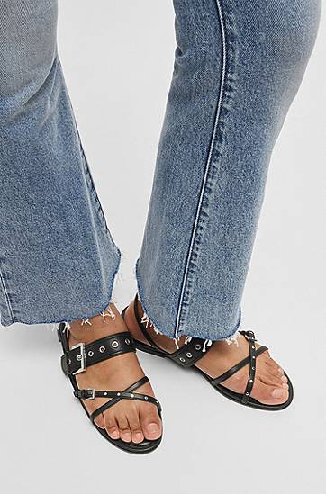 Doplnky BOSS Leather Sandals with Eyelets and Studs Čierna | 50542090, 1