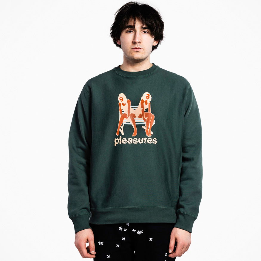 Mikina Pleasures Bench Premium Crewneck Zelené | P21W048-GREEN, 0