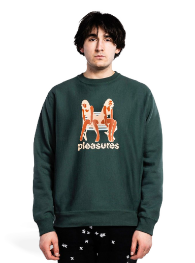 Mikina Pleasures Bench Premium Crewneck Zelené | P21W048-GREEN