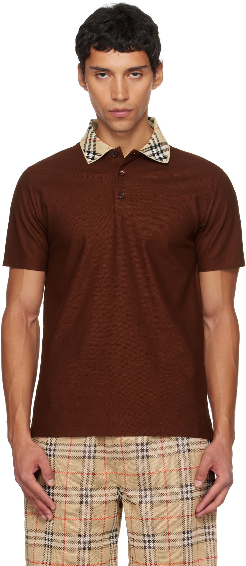 Polo tričko Burberry Burberry Check Collar Polo Hnedá | 8110945