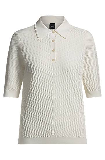 Sveter BOSS BOSS Structured Knit Polo Sweater Biela | 50540384, 0