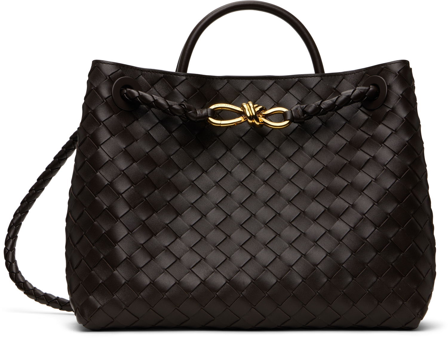 Tote bag Bottega Veneta Bottega Veneta Andiamo Woven Leather Tote Hnedá | 766016VCPP12272, 0