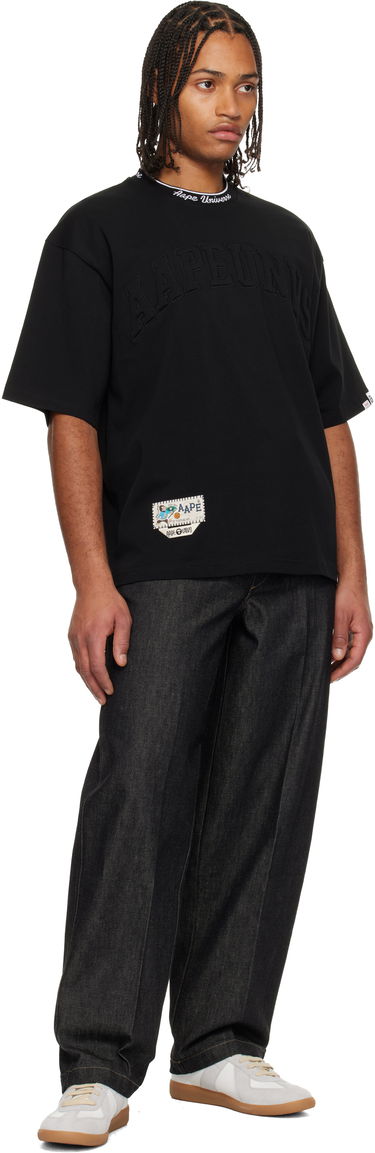 Tričko AAPE by A Bathing Ape Oversized Crewneck T-shirt with AAPEUNVS and Aape Universe Embroidery Čierna | AAPTEM1659XXNBKX, 3