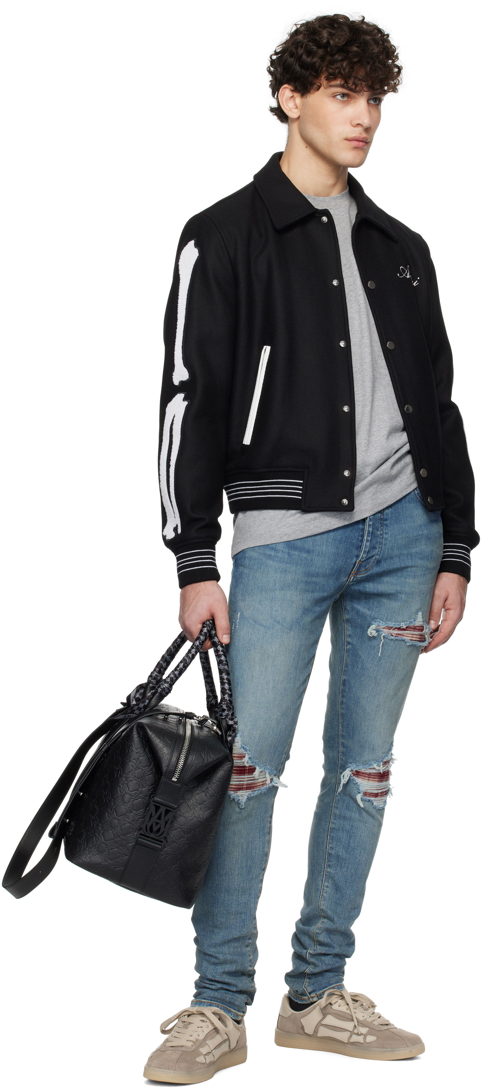 'MA' Quad Embossed Leather Duffle Bag