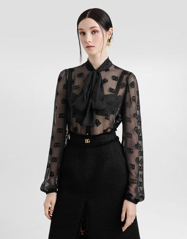 Košeľa Dolce & Gabbana Dolce & Gabbana Silk Devoré DG Logo Blouse Čierna | F5Q44TFJTBRN0000, 3