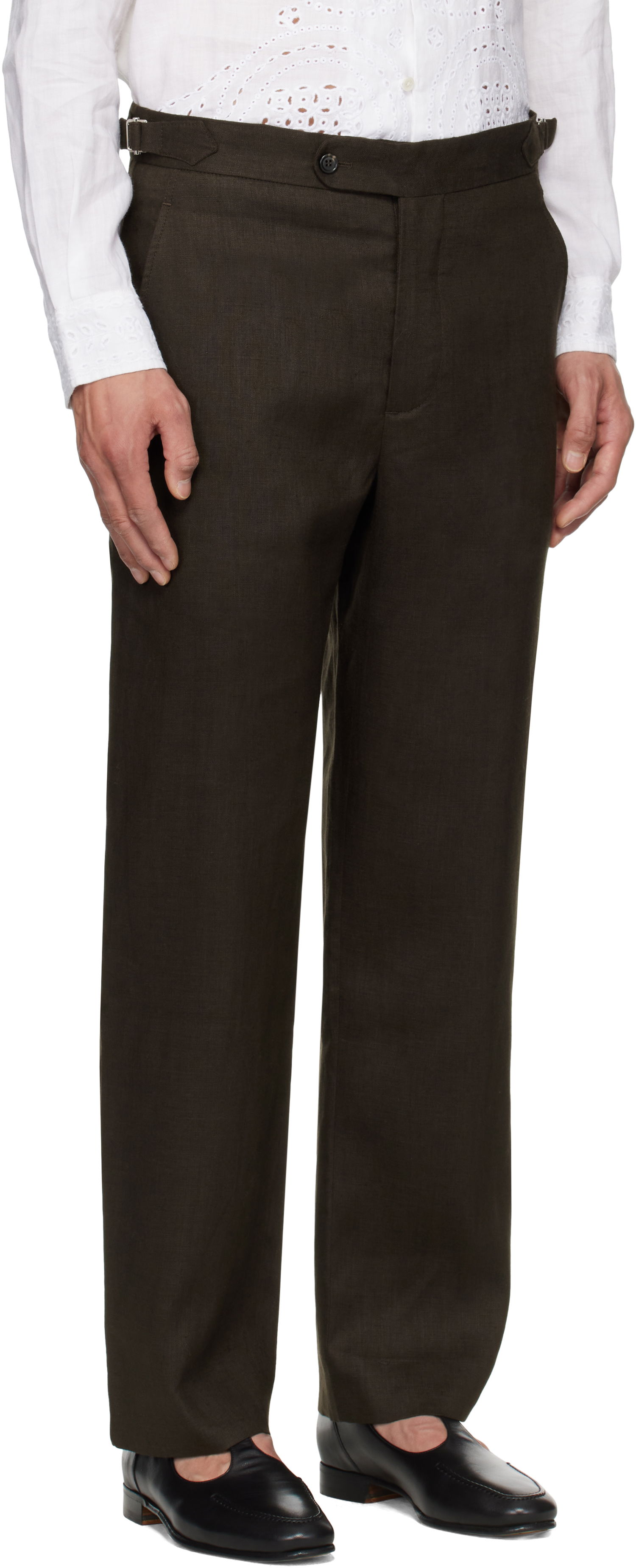 Nohavice Bode Bode Lightweight Linen Side-Buckle Trousers Hnedá | MRS25BT072, 1
