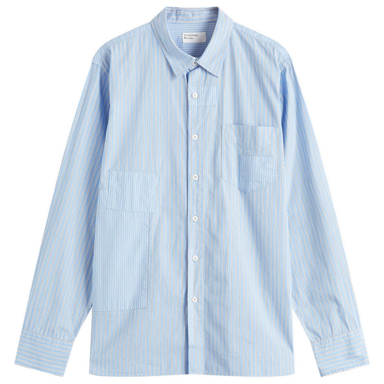 Košeľa Universal Works Universal Works Vila Stripes Patched Shirt, Size Large Modrá | P32055-BLU, 0