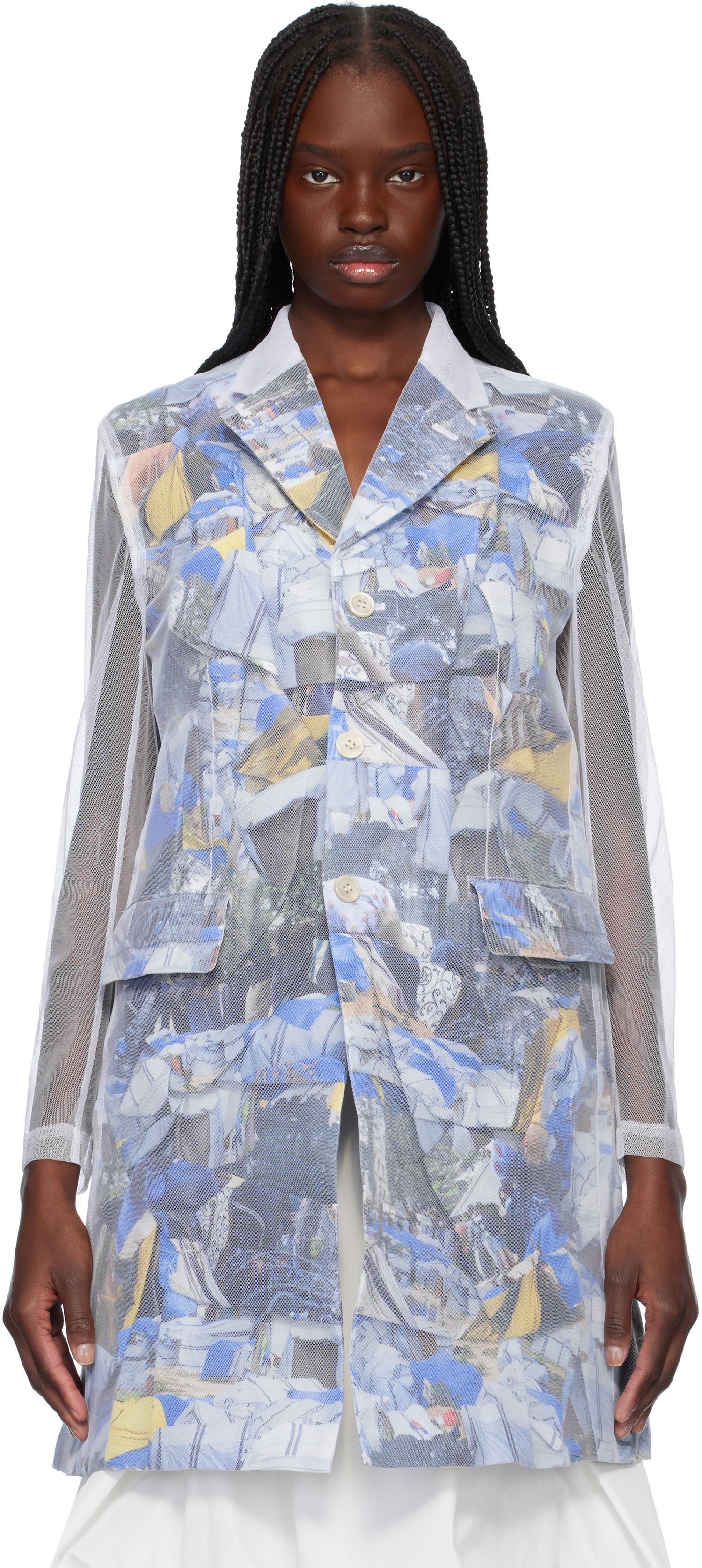 Vetrovka Comme des Garçons Comme des Garçons Layered Mesh Print Jacket Biela | GO-J038-S25, 0