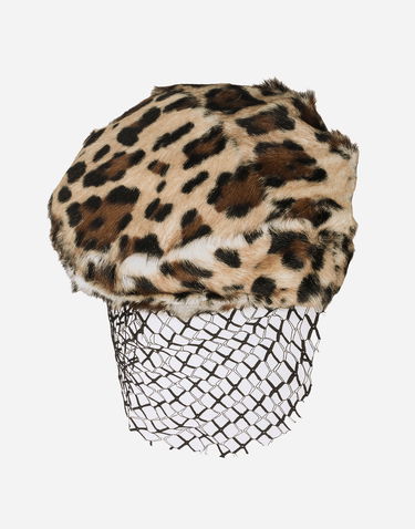 Klobúk Dolce & Gabbana Leopard Goatskin Flat Cap With Veil Metalická | FH664FGDCRXS9000, 3