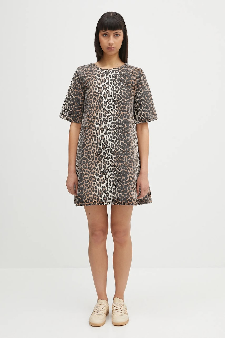 Šaty GANNI GANNI Print Denim Open Back Mini Dress Rôznofarebný | J1677, 0