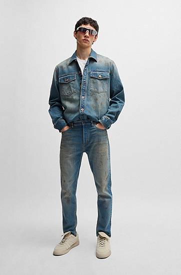 Košeľa BOSS HUGO Loose-Fit Denim Shirt with Used Effects Modrá | 50534187, 1