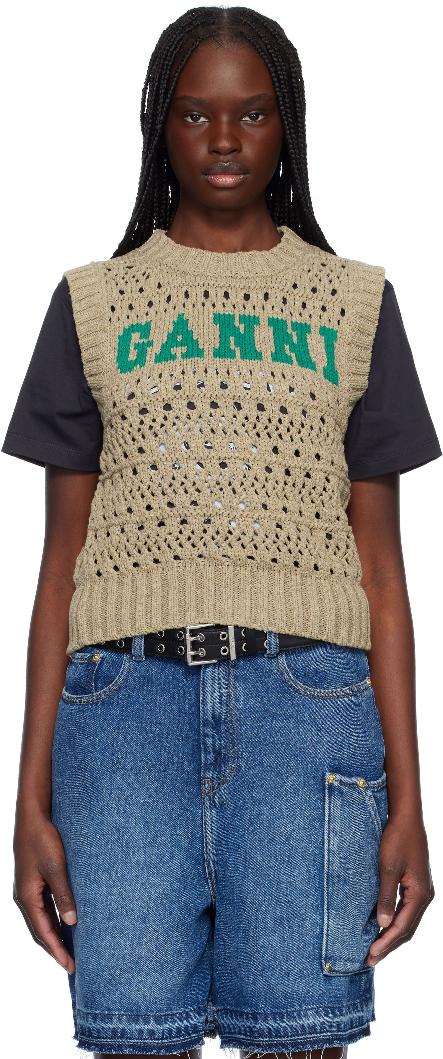 Sveter GANNI GANNI Knit Vest Béžová | K2428, 0