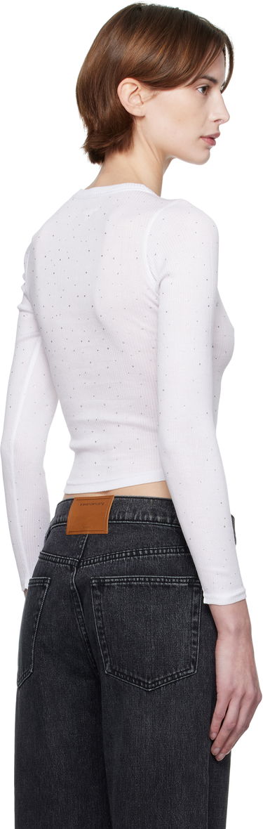 Crop Top Alexander Wang Alexander Wang Crystal Long Sleeve T-Shirt Biela | WL003AT, 2