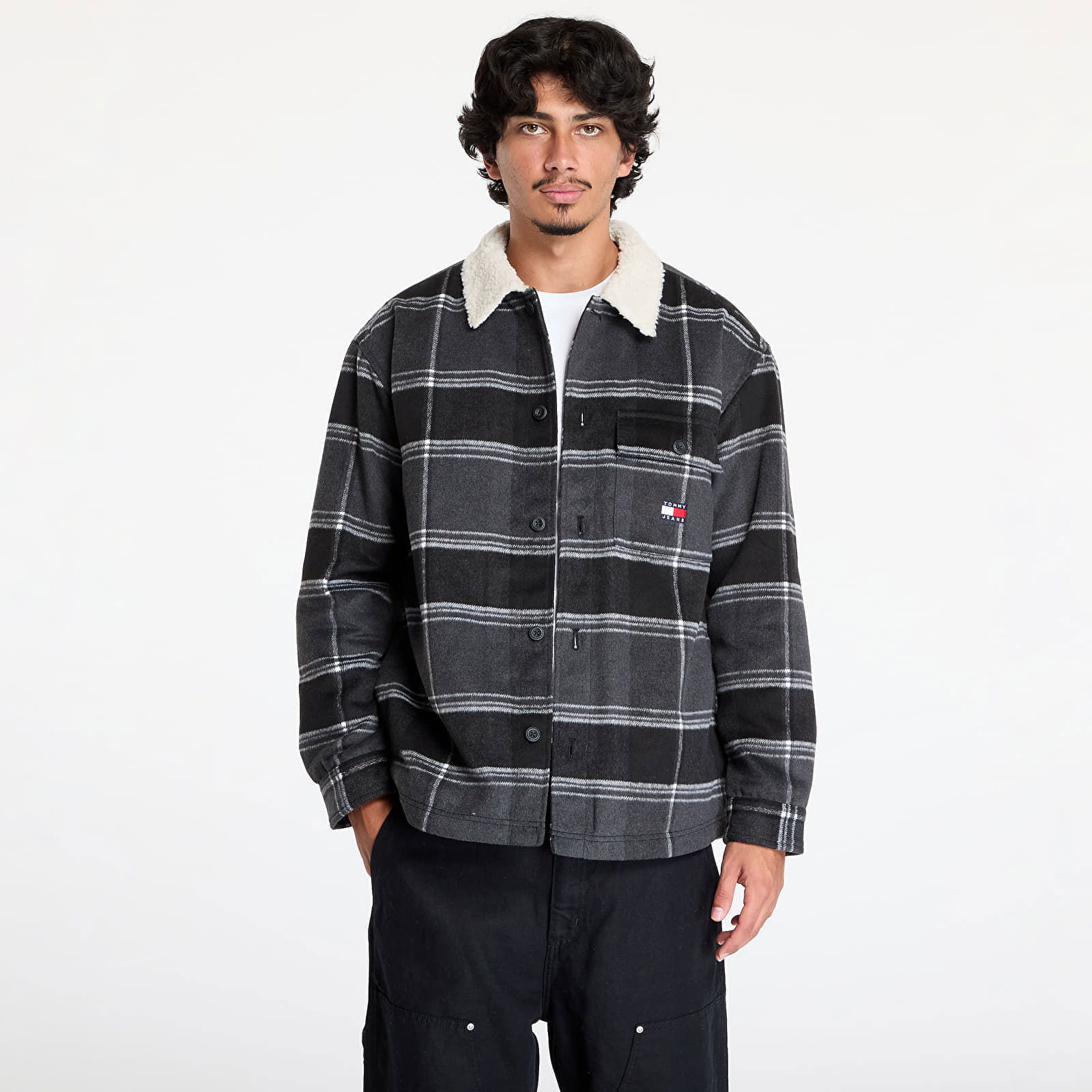 Check Sherpa Overshirt Black Check