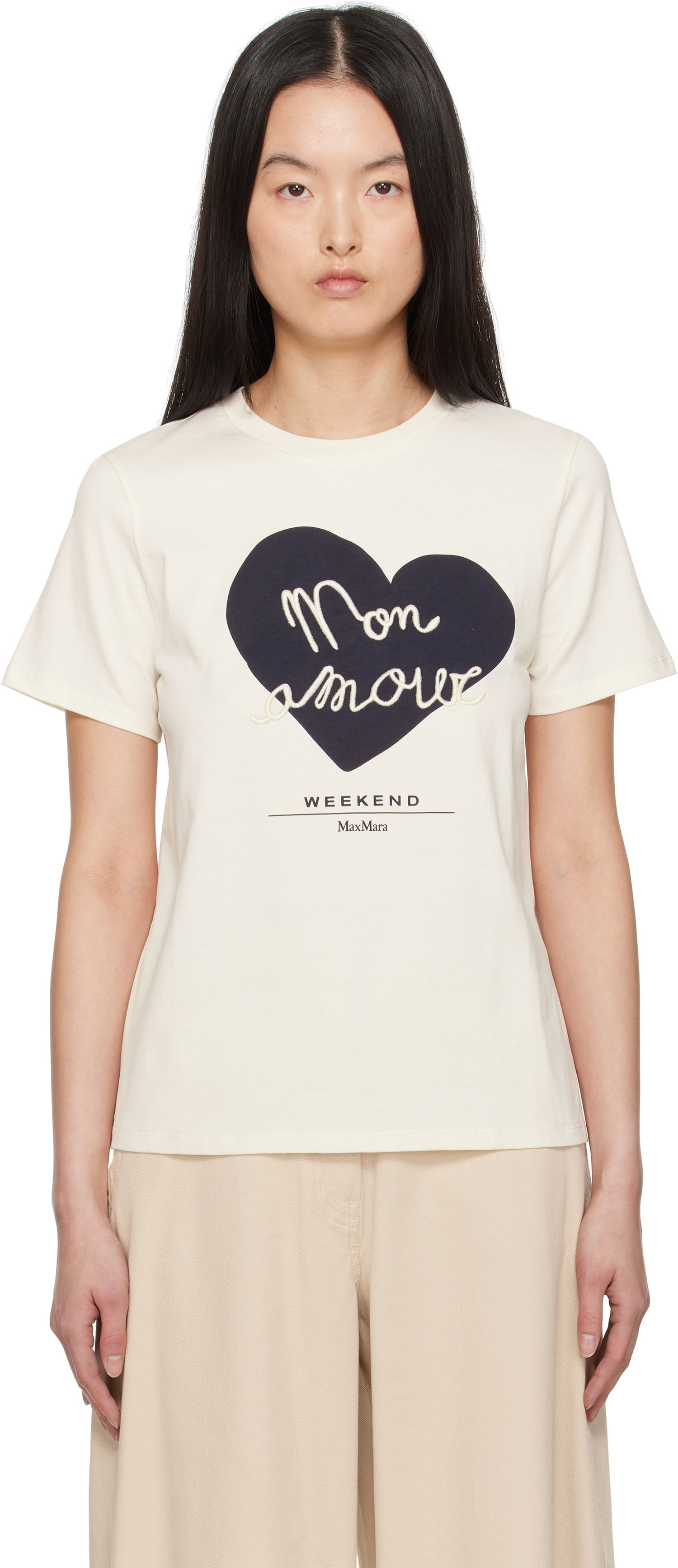 Tričko Max Mara Weekend Max Mara Vello T-Shirt with Heart Applique Béžová | 2515971051600, 0