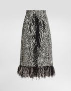 Calf-length Pencil Skirt With Fur Print And Feathered Detailing Grey