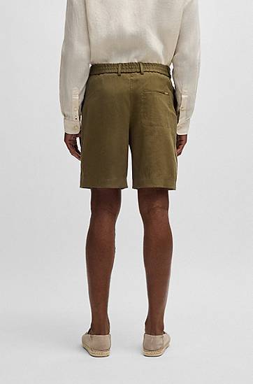 Šortky BOSS Linen-Blend Formal Shorts Zelené | 50540694, 1