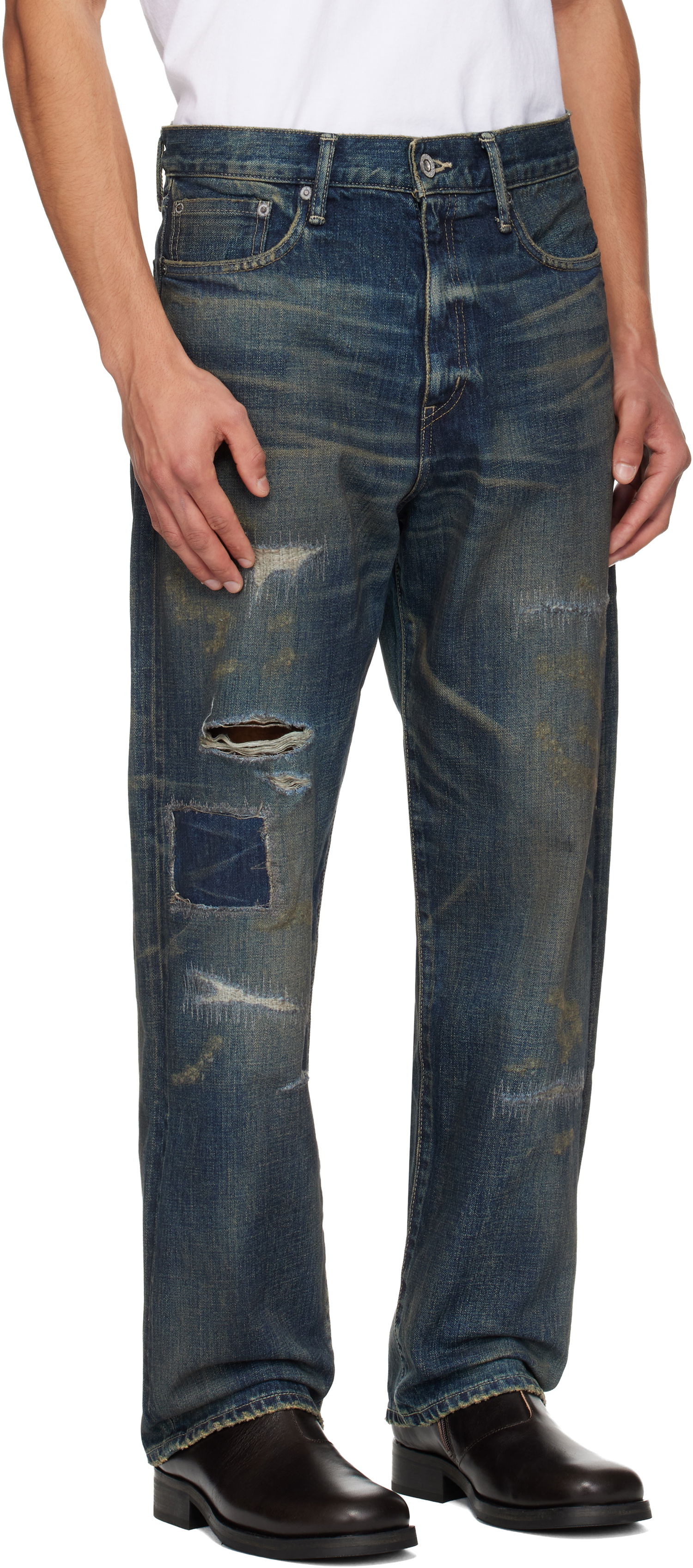 Džínsy Neighborhood Distressed Ripped Patched Denim Jeans Modrá | 252XBNH-PTM08, 1