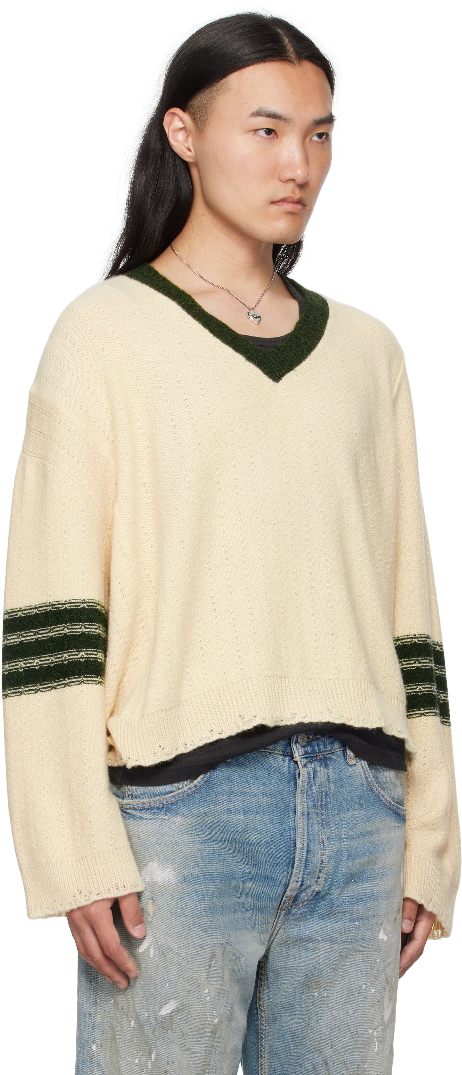 Sveter Enfants Riches Déprimés Enfants Riches Déprimés Asymmetrical Varsity V-Neck Sweater Béžová | 080-248, 1