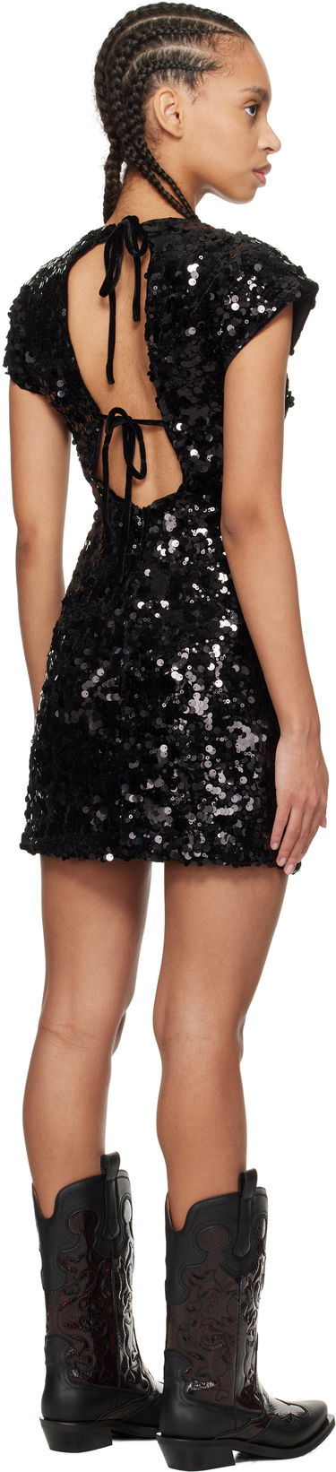 Šaty GANNI GANNI Velvet Sequined Mini Dress Čierna | T4045, 2