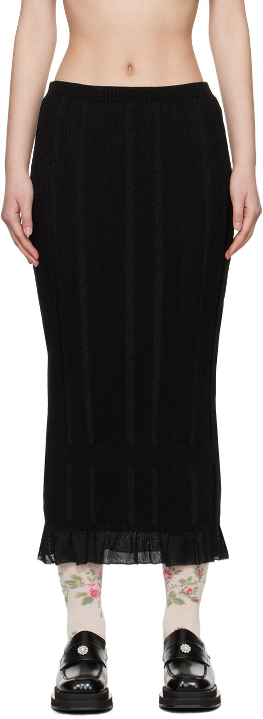 Sukňa Simone Rocha Simone Rocha Skinny Rib Frill Midi Skirt Čierna | HMK35 0624, 0