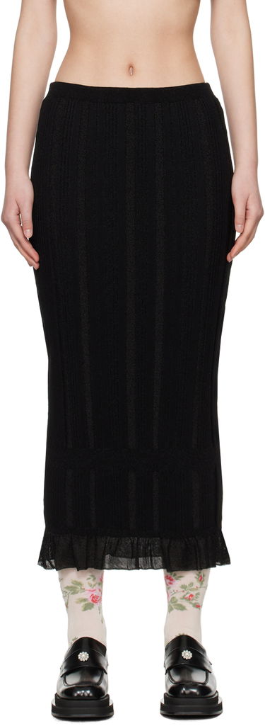 Sukňa Simone Rocha Simone Rocha Skinny Rib Frill Midi Skirt Čierna | HMK35 0624, 0