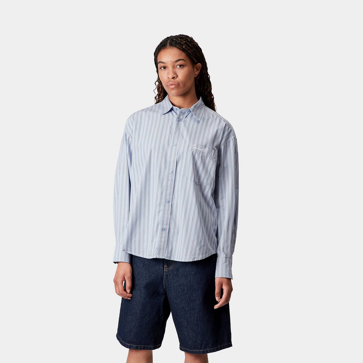 Košeľa Carhartt WIP Carhartt WIP Women's Grimsby Long Sleeve Stripe Shirt Modrá | I035134_9, 0